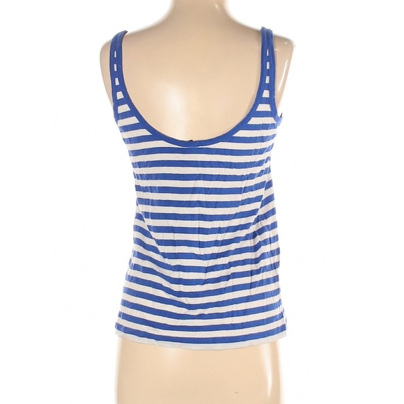 J crew Blue Striped Tank Top Sequin beaded Palm Leaf detail XS Scoop Linen White - Picture 3 of 10